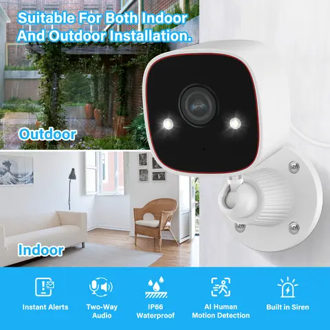 Jennov Outdoor/Indoor  2025 Security Camera, Surveillance 2.4G WiFi Camera with Phone App, 2-Way Audio, Night Vision, Motion Detection, Indoor,easy installation without drilling (doesn't support 5G wifi)