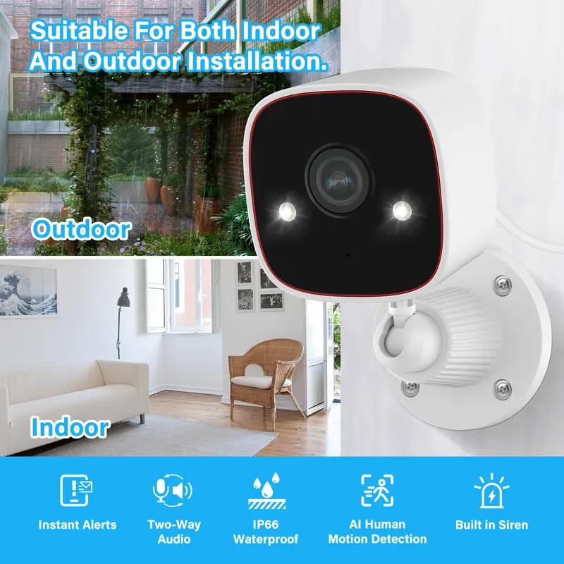 Jennov Outdoor/Indoor 2025 Security Camera, Surveillance 2.4G WiFi Camera with Phone App, 2-Way Audio, Night Vision, Motion Detection, Indoor,easy installation without drilling (doesn't support 5G wifi)