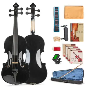 MeloCrest Prism Series 4/4 Solid Wood Violin – Colorful Finish, Ebony Fittings, Student Full-Size Violin Starter Kit with Tuner, Shoulder Rest & Extra Strings (Black)