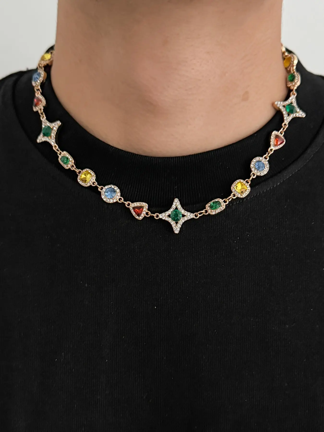 Men's Necklace Bracelet Set, Gemstone Star Design, Party Wear, Holiday Gift, Unique Personal Style Accessories Jewelry