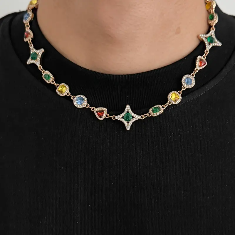 Men's Necklace Bracelet Set, Gemstone Star Design, Party Wear, Holiday Gift, Unique Personal Style Accessories Jewelry