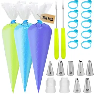 123pcs Piping Bags and Tips Set Disposable Pastry Piping Bags for Royal Icing with Frosting Tips, Icing Bags Ties, Scriber Needle - Tipless Piping Bags Kit for Cookies & Cake Decorating tiktokshopspringglowup