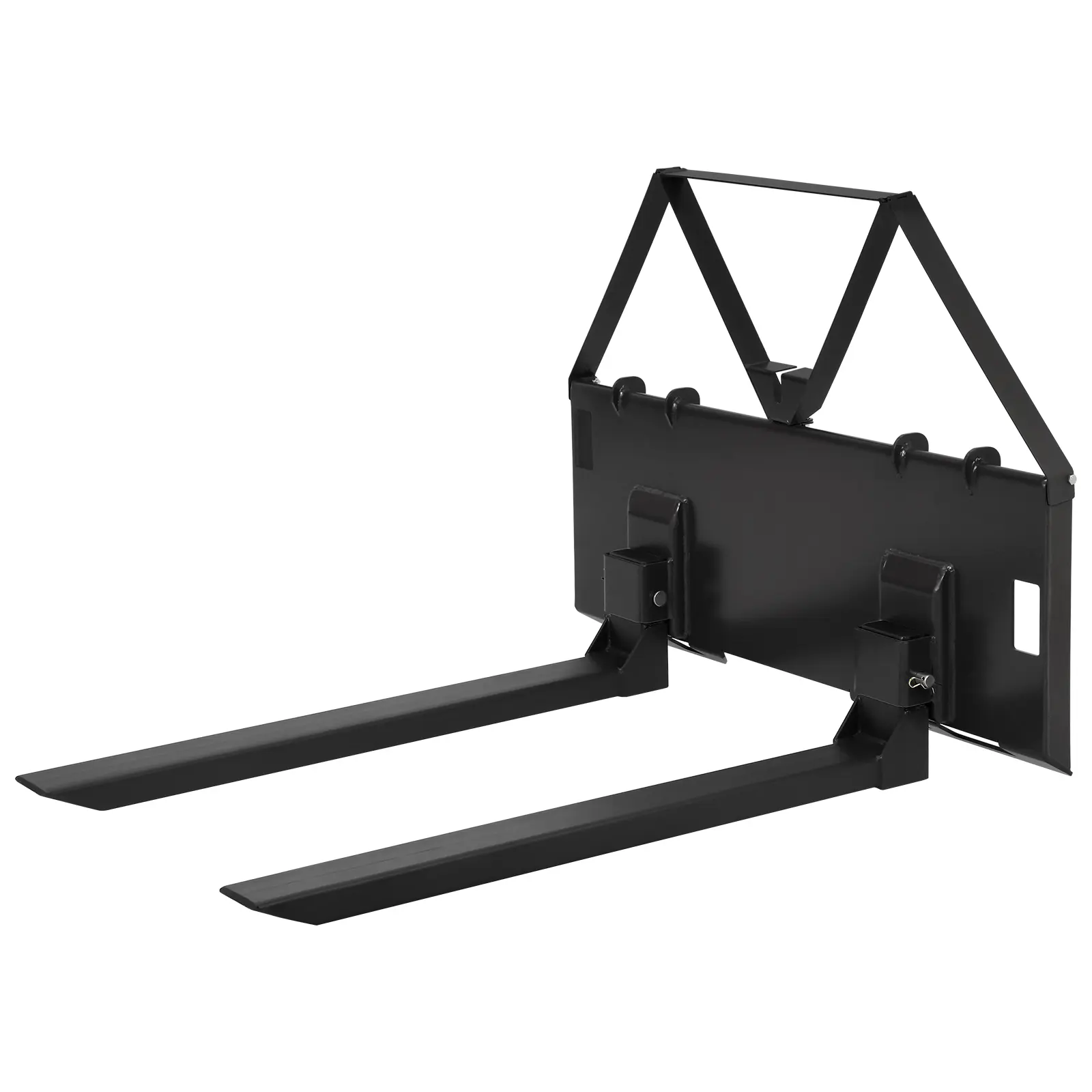 46 inch heavy-duty tractor pallet fork - Capacity 3200 pounds - Quick connect skid steer loader fork with clip on bucket and trailer hitch - Global steel fork attachment for farms and warehouses - Black