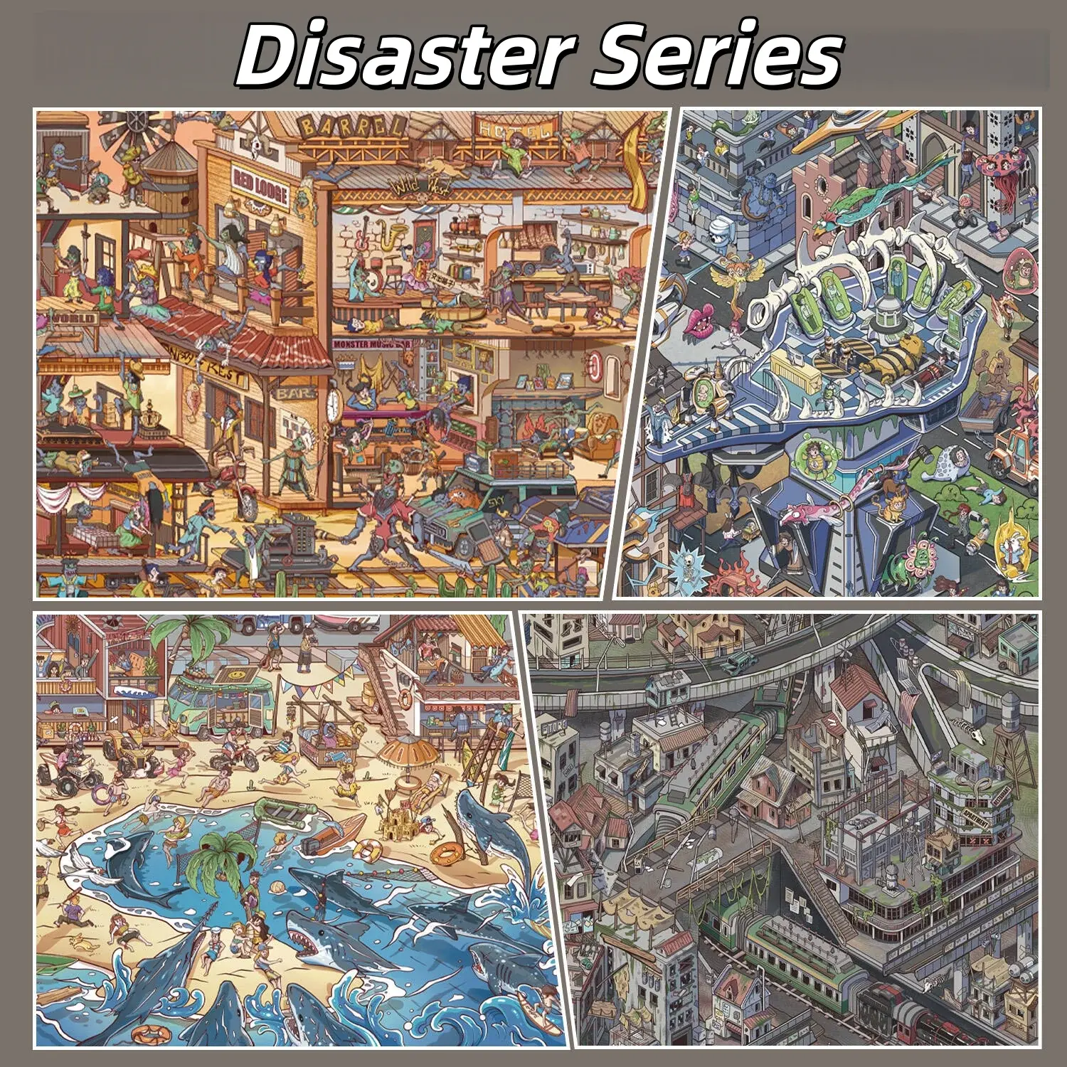 Disaster Series 3D Stickers Apocalypse Scene Stickers for All Ages Stress Relief Journaling DIY 4Disaster Scenes Doom Train Shark Beach Alien Invasion Biohazard Crisis