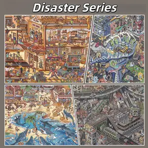 Disaster Series 3D Stickers Apocalypse Scene Stickers for All Ages Stress Relief Journaling DIY 4Disaster Scenes Doom Train Shark Beach Alien Invasion Biohazard Crisis