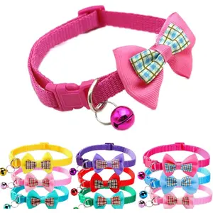 Hot Pink Dog Collar Bells for Small Dogs,Soft Nylon Cat Collar Girl Puppy Collar with Bowtie Adjustable Buckle for XXS Xs Tiny Little Pet Female Dogs,Neck 7-12 Inch