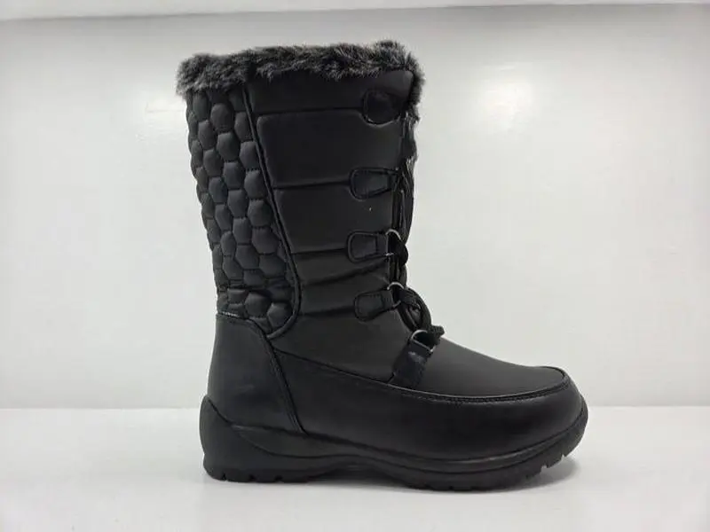 Totes Kelli Insulated High Boots for Women - Black Leather Snow Boots with Zip Closure & High Insulation for Winter Comfort