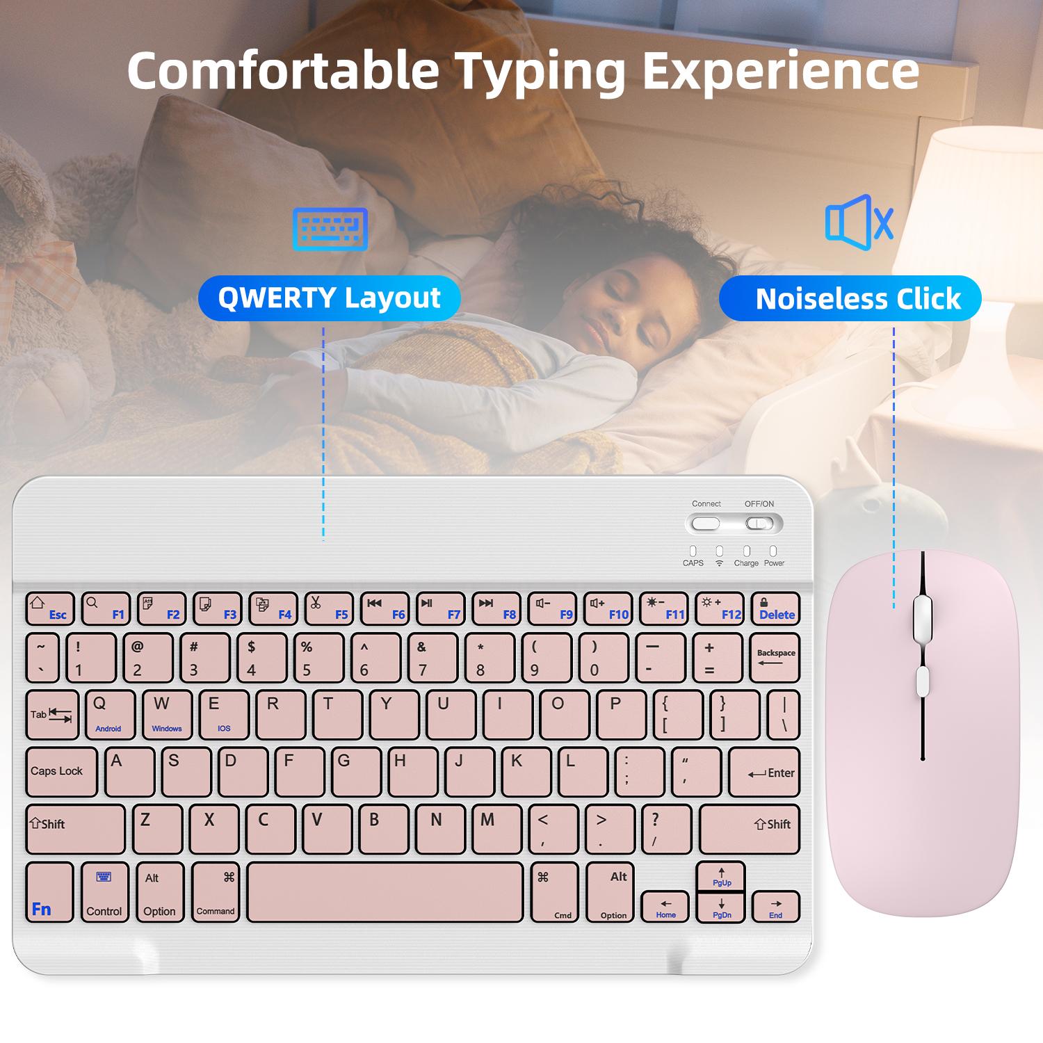 Quiet Wireless Bluetooth Keyboard & Mouse Combo, Rechargeable Slim Silent Keyboard, Single Mode Bluetooth Mouse, Compatible with iOS Android Windows Laptops Tablets Computers, Ideal for Home Office & Back-to-School Gift for Men Women
