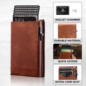 Men’s Old Money RFID Leather Bifold Wallet – Magnetic Pop-Up Card Holder