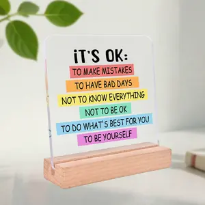 It's Ok Inspirational Acrylic Desk Plaque Uplifting Motivational Decoration for Home Office or Study Room, Unique Gift for Birthday, Wedding, Christmas and Halloween