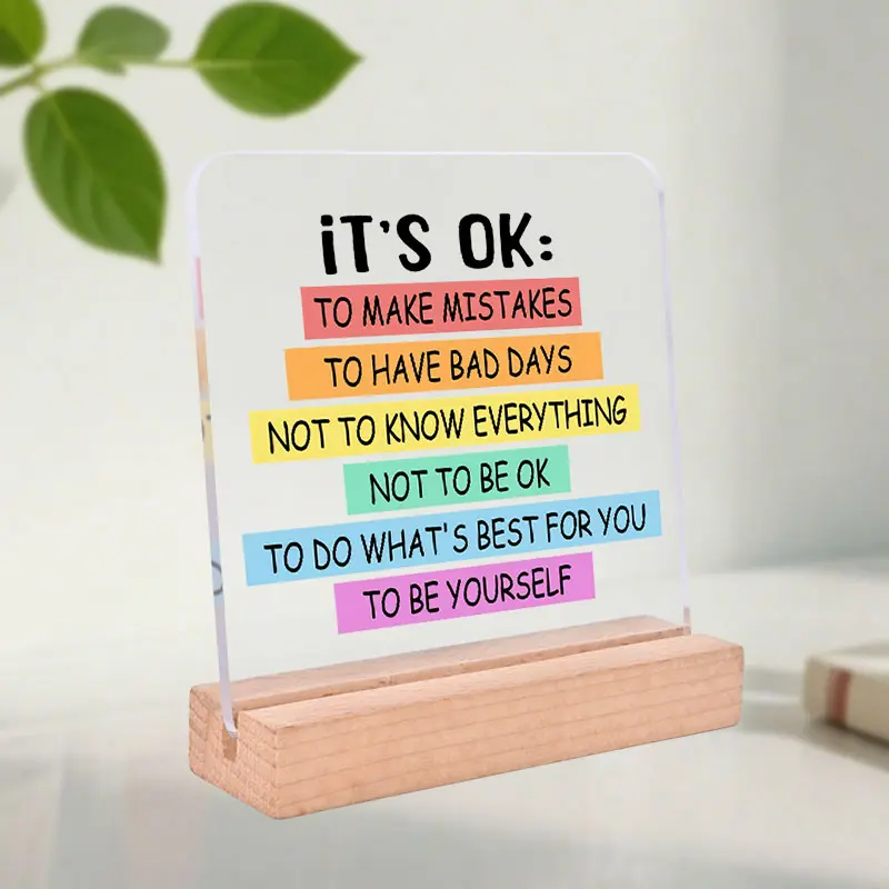 It's Ok Inspirational Acrylic Desk Plaque Uplifting Motivational Creative Desktop Decoration for Home Office or Study Room, Unique Gift for Birthday, Wedding, Christmas and Halloween