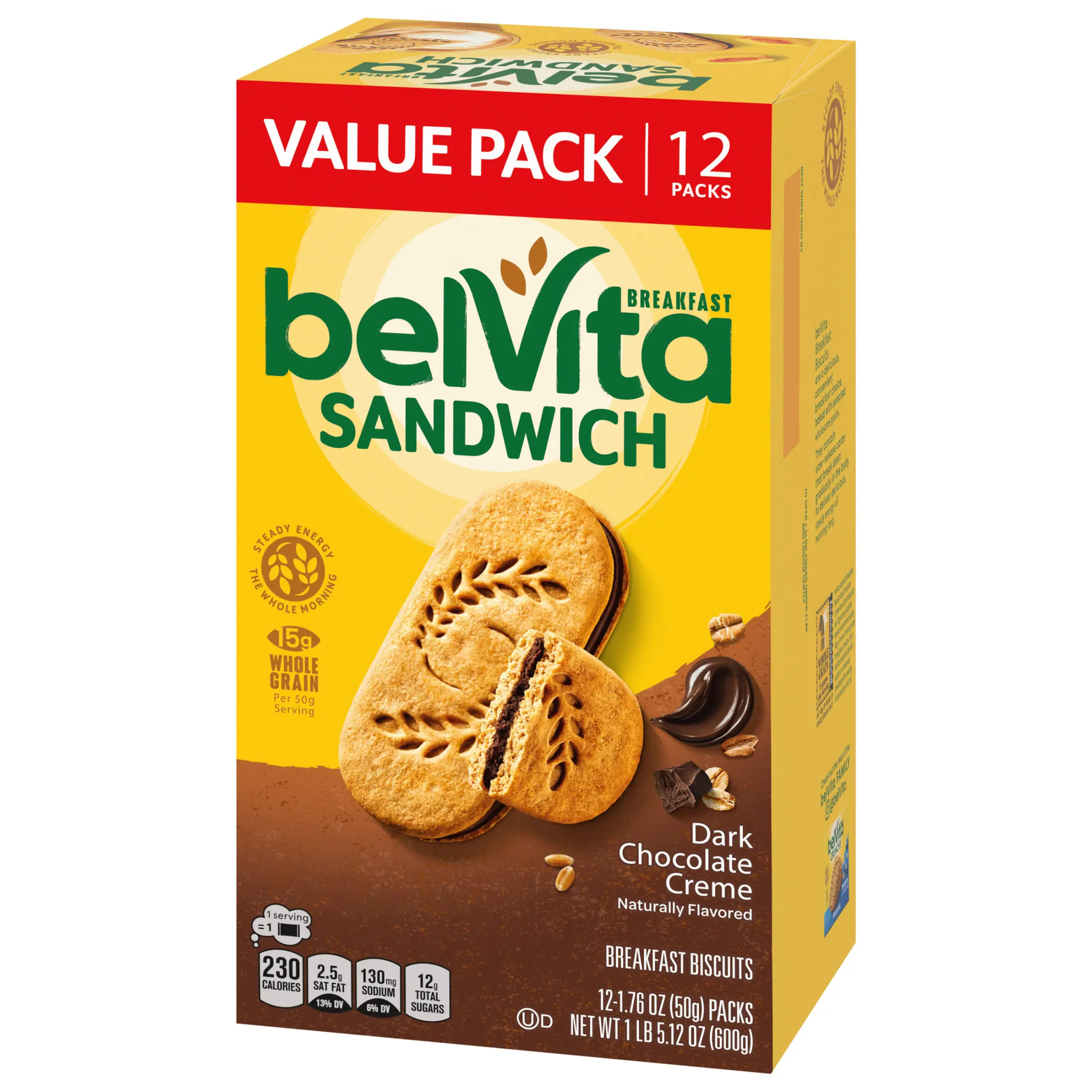 belVita Breakfast Bar Biscuit Sandwiches Dark Chocolate Creme, Value Pack, 12 Packs