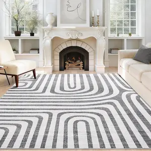 8X10 Area Rugs for Living Room, Abstract Modern Washable Rugs, Non-Slip Low-Pile Soft Floor Carpet for Bedroom, Living Room, Dining Room, Black