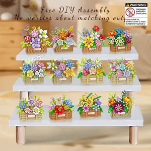 Moc Flower Basket Set Building Block Toy, Birthday Gift for Girls, Includes Sunflower, Rose, Home Decor, Creative Ornament, Building Block Sets