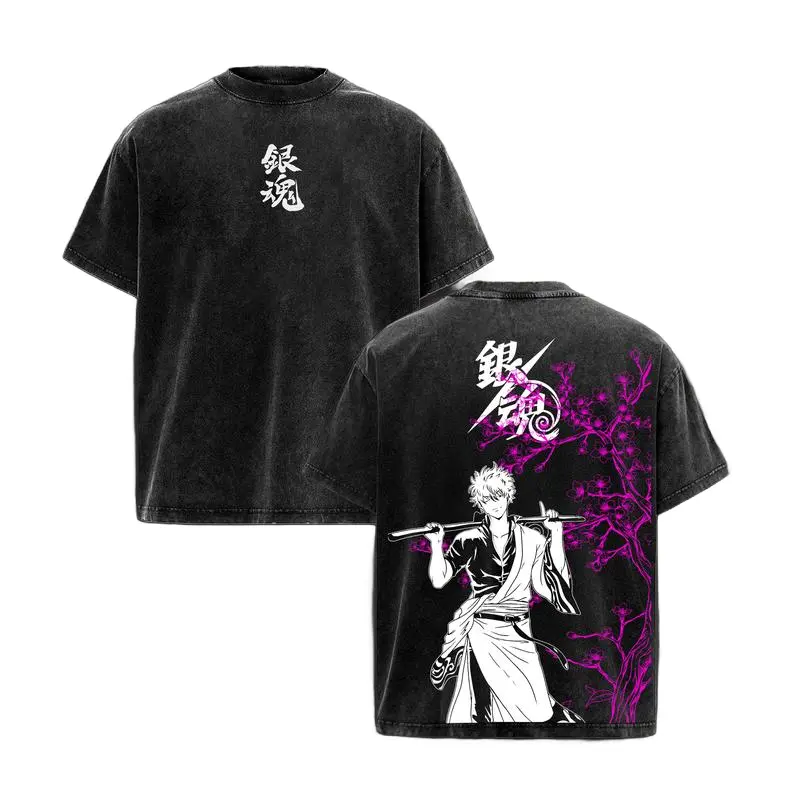 Gintoki Sakata T-Shirt – Gintama Vintage Washed Oversized Anime Graphic Tee, Streetwear Casual Heavy Cotton Unisex Top, Manga Crewneck Shirt, Ideal Gift for Fans