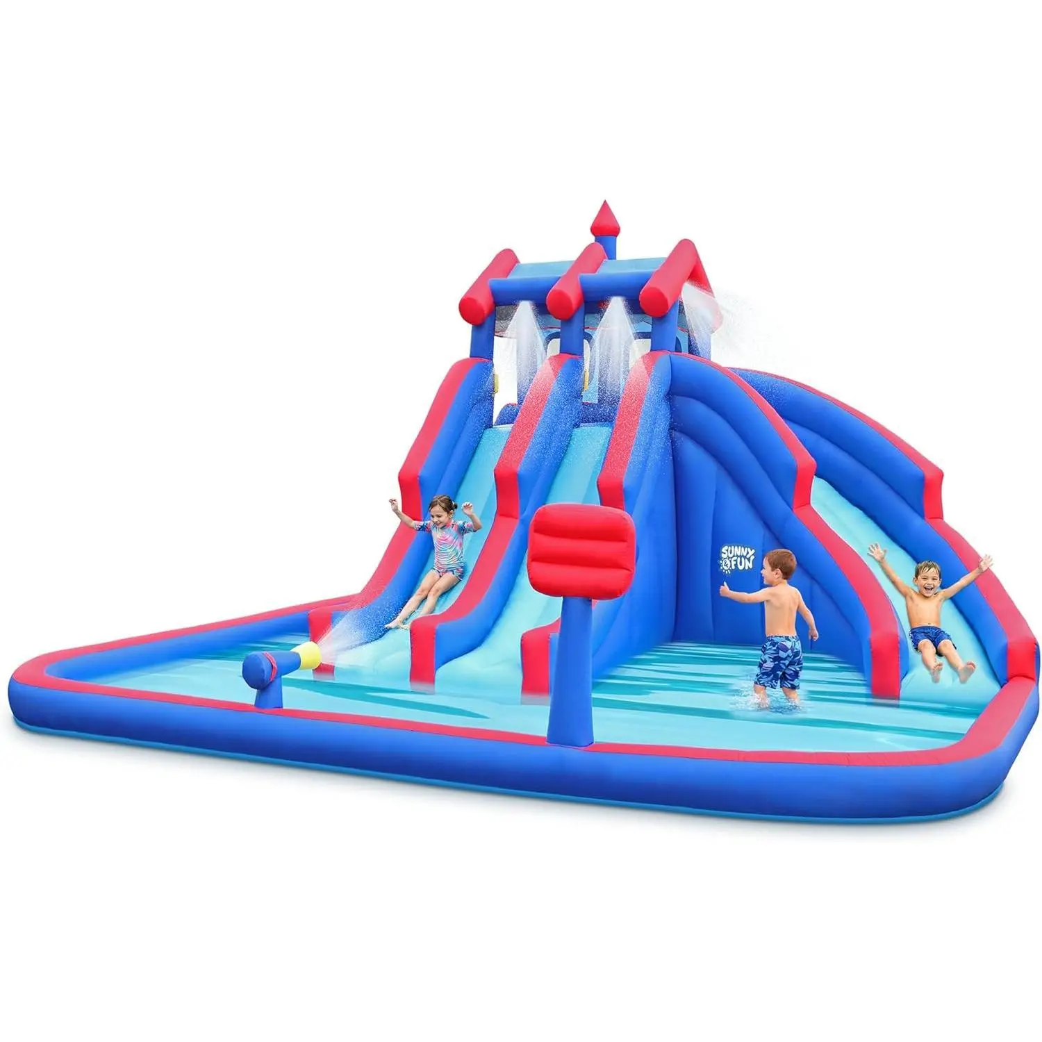 JDKHHSunny & Fun Mega Sport Inflatable Water Triple Slide Park for Kids Backyard | Heavy-Duty Oxford Blow-Up Water Park | Climbing Wall, Splash Pool, Air Blower & Carry Bag | Easy Setup & Drainage