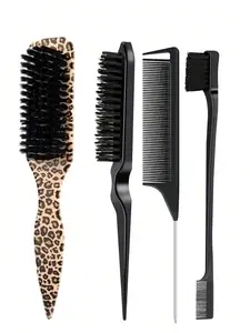 Leopard Print Hair Comb, Detangler Combs, Smooth Hair Brush, Detangle & Style, Unisex Professional Hair Styling Comb, Back Combing Set, Sharp Tail Design, Detangling Hairbrush, Detangler Brush