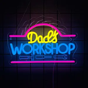 Dad's Workshop Neon Sign,Garage Car Signs neon Light for Man Cave Auto Repair Shop Workshop Birthday Father Gift Decor