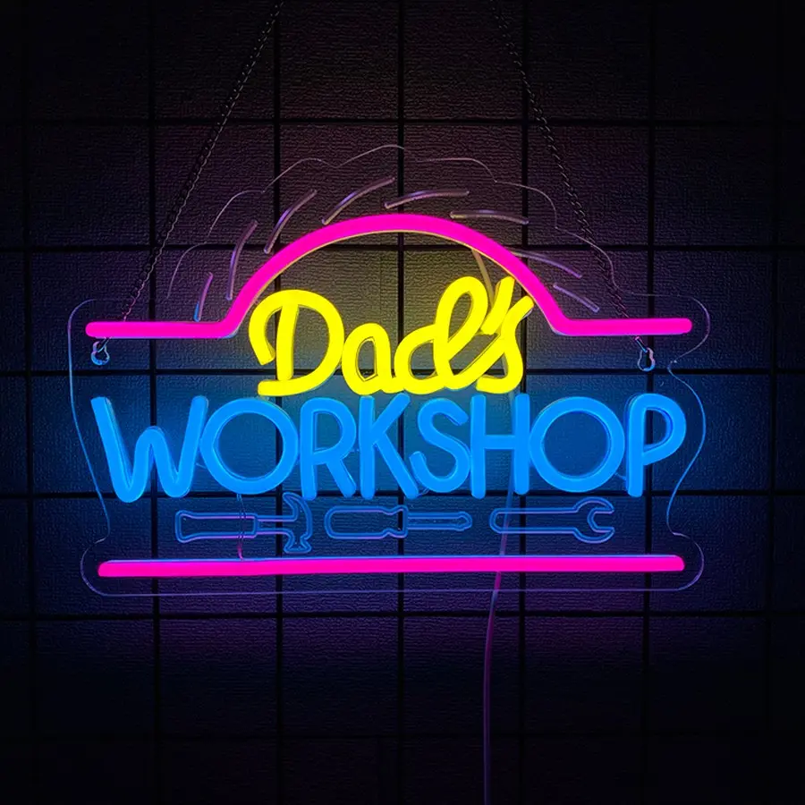 Dad's Workshop Neon Sign,Garage Car Signs neon Light for Man Cave Auto Repair Shop Workshop Birthday Father Gift Decor