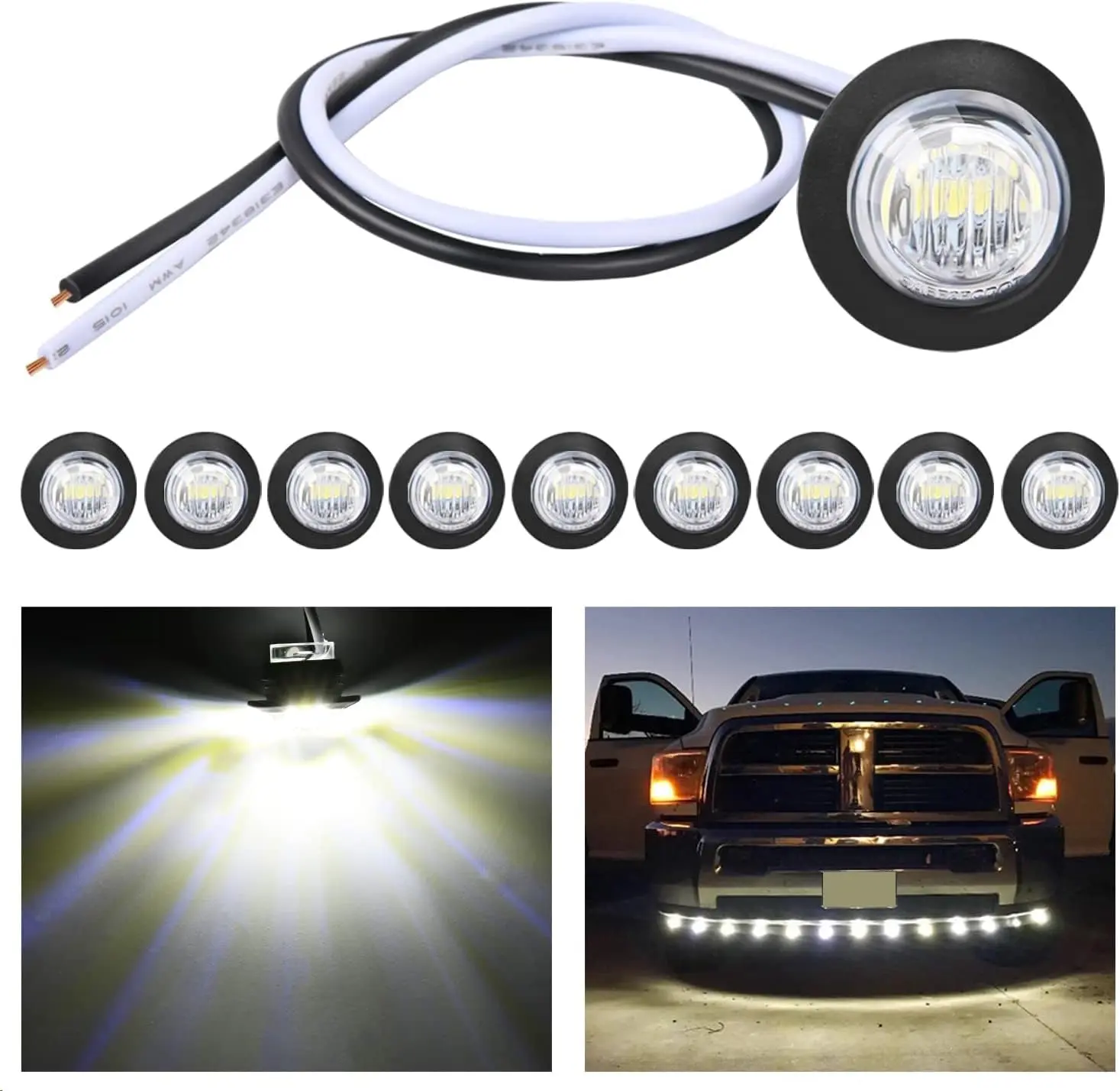 Nilight 10 PCS 3/4 in Round LED Clearance Lights - Front Rear Side Indicator Bullet Marker Lamps, LED Car Lights with Weatherproof Design & Bright Illumination for Truck, RV, Boat Led Backlights