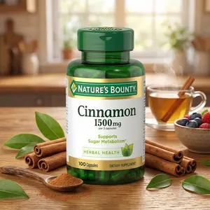 Nature’s Bounty Cinnamon 1500mg - Herbal Supplement for Sugar Metabolism & Antioxidant Support - 100 Capsules