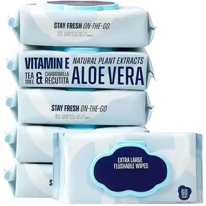 Flushable Wipes Gentle and Convenient for Adults Unscented Biodegradable Wipes with Vitamin E and Aloe for Men and Women  for Daily Freshness Travel and On the Go, 360 Count, 6 Pack