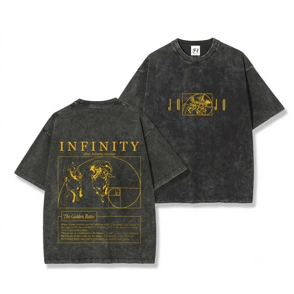 Vaelen Anime Streetwear Tee | Johnny Joestar Golden Ratio Acid Wash T-Shirt | Y2K Oversized