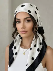 Classic Polka Dot Satin Head Scarf, 35 Inch Vintage Silk Feel Square Scarf, Fitted Design for All Seasons, Ideal for Hair, Neck & Bag Accessories