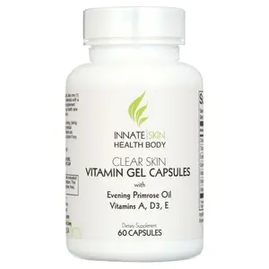 Clear Skin Acne Vitamin Gel Capsules with Evening Primrose Oil, Vitamin A, D (D3) & E | All Natural Complexion Supplement | 60 Count Softgel Capsules