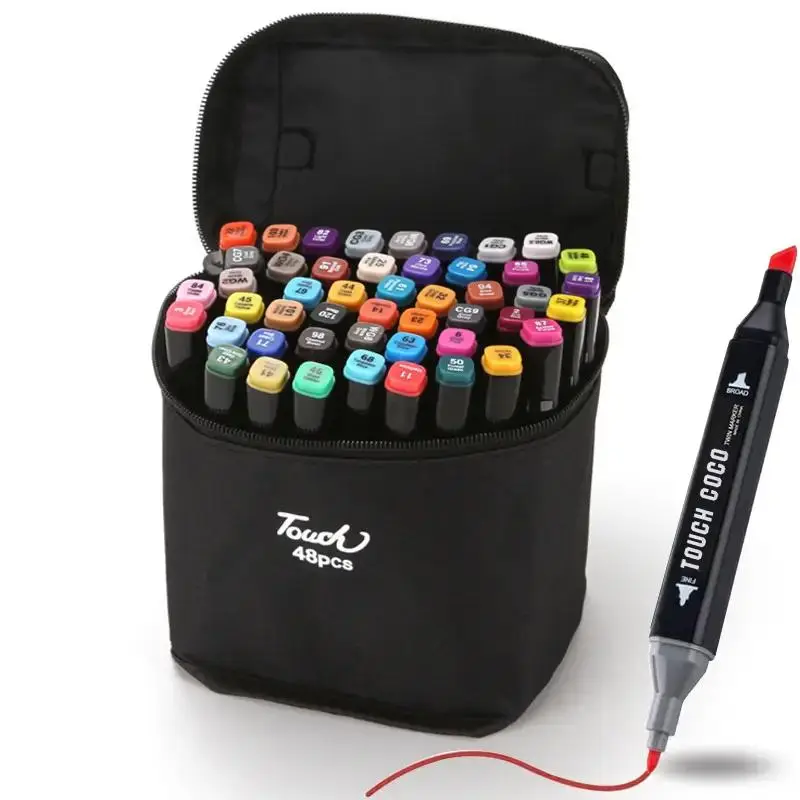 Colored Marker Pen Set with Bag, 48pcs Dual Tip Pen Marker, Coloring Markers, Paint Makers, Art Supplies for School Students, Gift for Boys & Girls