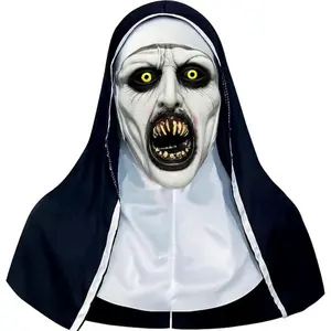 Nun Scary Mask,Halloween Nun Mask,Scary Full Head Nun Mask,Creepy Nun Costume Mask for Cosplay