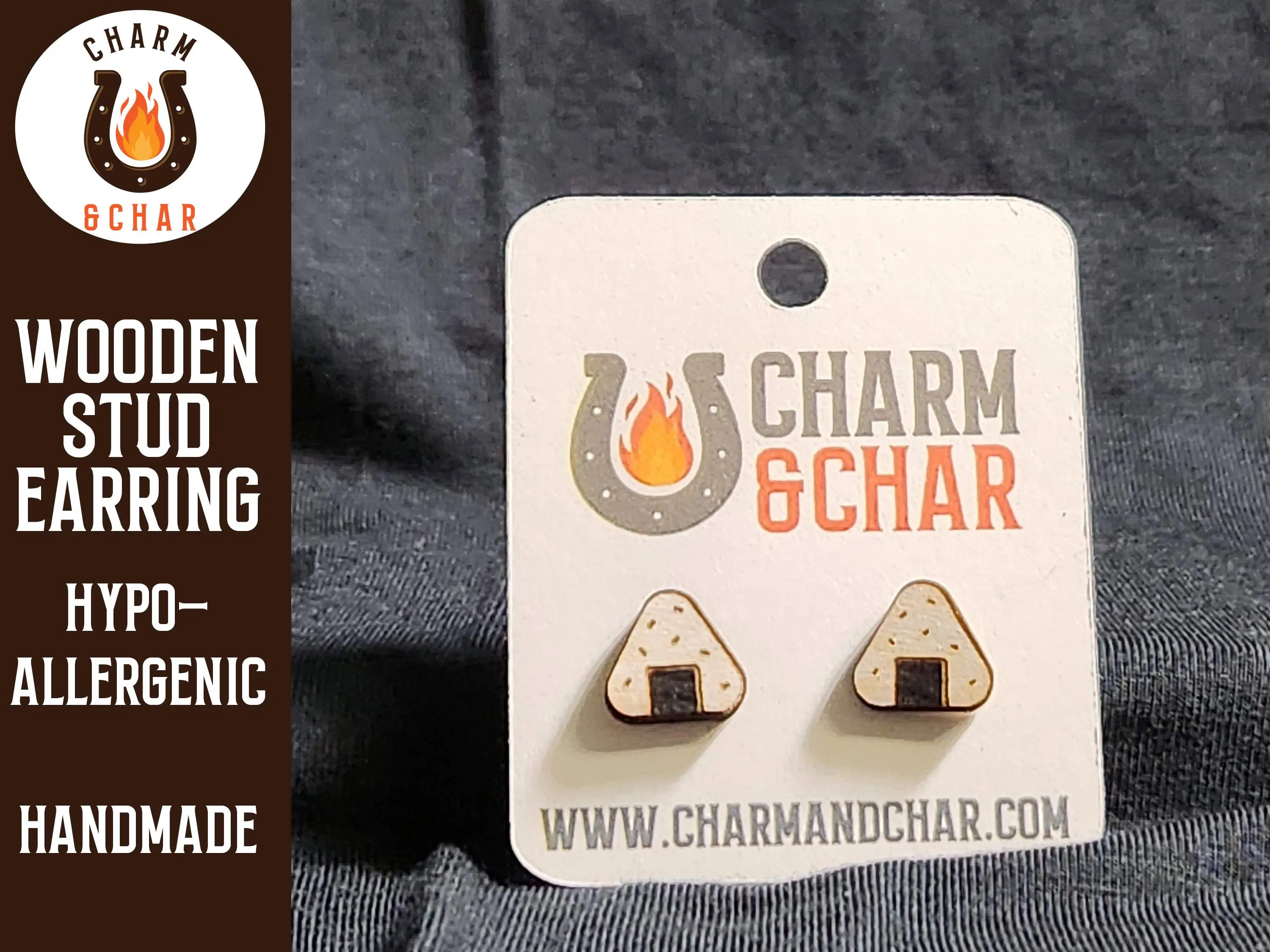 Onigiri Sushi Wood Stud Earrings - Food Fashion Earring