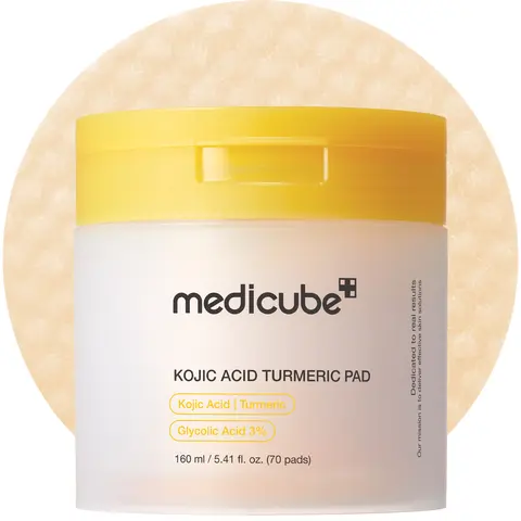 [medicube] Kojic Acid Turmeric Clarifying Toner Pad for Troubled Skin & Use After Spot Care | Soothing & Calming with Turmeric, Niacinamide, Glycolic Acid  | Korean Skin Care, 70 Pads