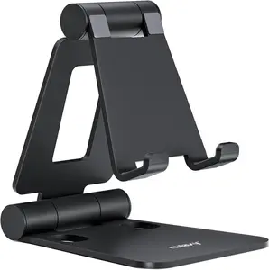 Dual Folding Cell Phone Stand, Fully Adjustable Foldable Desktop Phone Holder Cradle Dock Compatible with Phone 15 14 13 12 11 Pro Xs Xs Max Xr X 8, Nintendo Switch, All Phones Accessories Smartphone Cellphone Mount