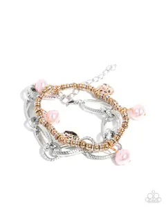 Textured Tempest - Pink Pearl Silver and Gold Chain Bracelet - Paparazzi