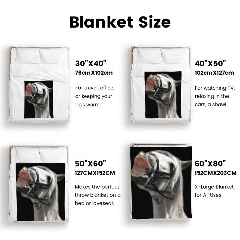 Surreal Black & White Horse Portrait Design Blanket - Art Theme Flannel Blanket