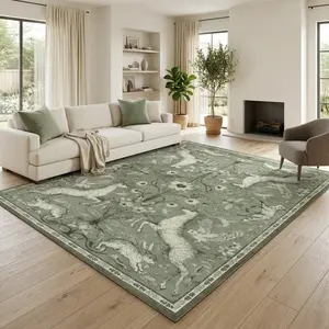 RUGIXE Vintage Beige Medallion Area Rug 8x10 5x8 4x6, Machine Washable Soft Velvet Non Slip Low Pile Neutral Rug for Living Room Bedroom Dining Decor
