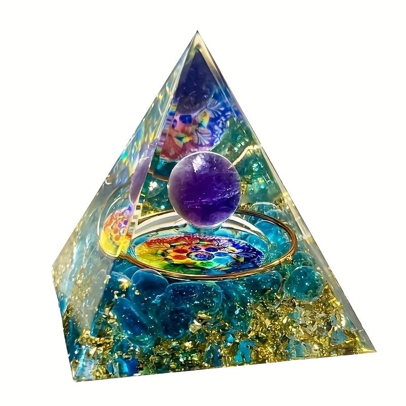 Opal & Blue Sand Orgone Pyramid – Feng Shui Crystal Healing for Living Room Energy Balance, Positive Chi Home Decor, Spiritual Gift for Housewarming Christmas