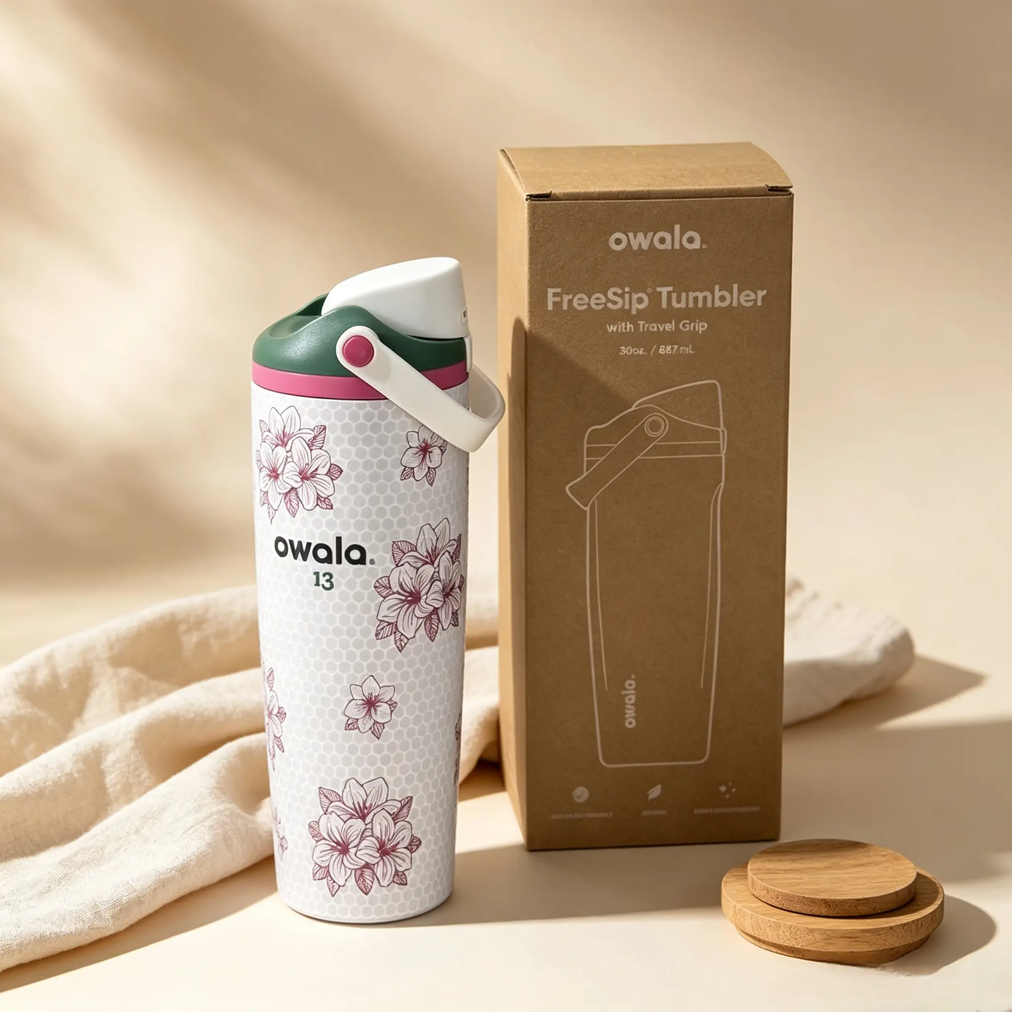 2026 Trending Floral Owala FreeSip Tumbler 30oz | 24 Hours Cold Insulated, Leak Proof Portable Water Bottle For Gym School Road Trip hot drink cup daily use gift fine message ceramic mug Colorful Double Wall stainless steel travel cup beverage holder