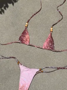 2026 New Shiny String Bikini Women's Two-Piece Swimsuit, Tie Back Bikinis Fashionable Sexy Backless Ladies Beachwear, Stylish Summer Swimwear, String Swimsuits