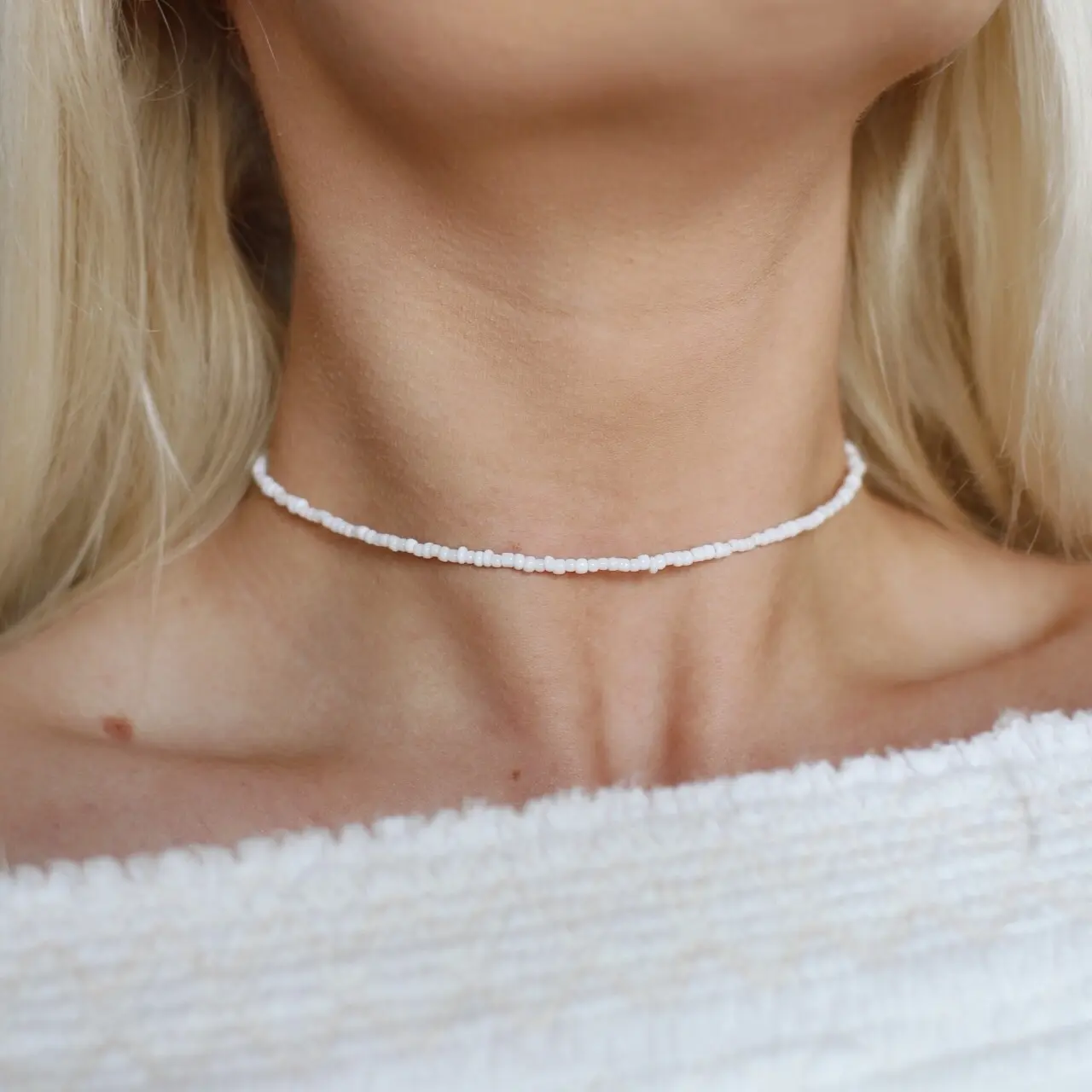 Coconuts White Seed Beaded Choker Necklace Coconuts White Seed Beaded Choker Necklace