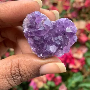 Natural Amethyst Crystal Heart Geode Carving