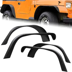 Nilight Off-Road Fender Flares Kit Compatible with 1987-1995 Wrangler YJ Heavy-Duty Solid Steel Black Textured Front Rear Flat 4 PCS