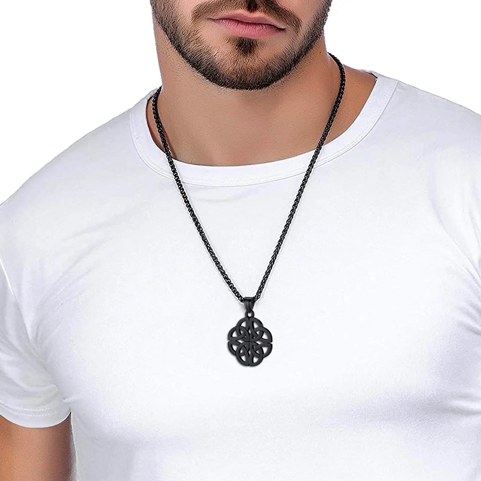 FaithHeart Viking Irish Celtic Love Knot Necklace, Stainless Steel Necklaces for Jewelry Enthusiasts, Ethnic Artificial Gemstone Necklaces & Pendants