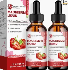 Strawberry Magnesium Liquid Supplement | Cellulose Fiber & Vitamin | Bowel Support, Mood & Sleep Aid | 2 Pack, 1 Fl Oz Each