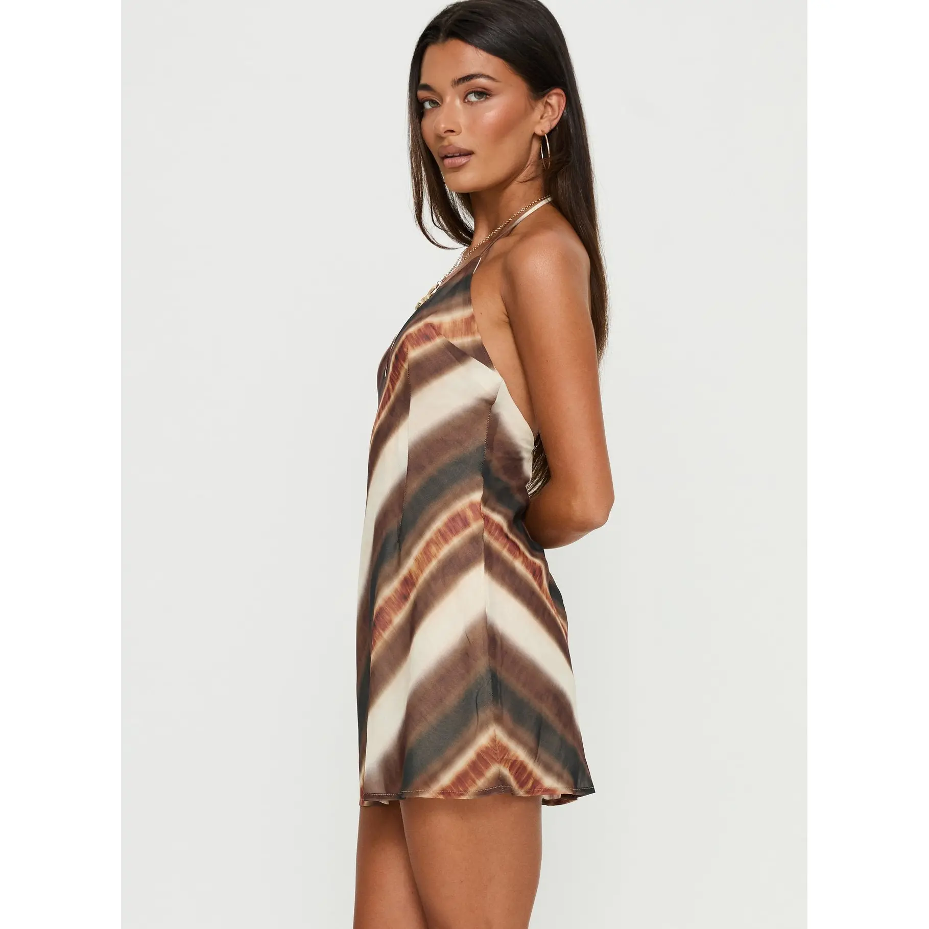 esmira halter maxi dress brown stripe Esmira Halter Mini Dress Brown Stripe