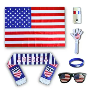 USA Soccer Fan Kit – 6 Piece Game Day Accessories Set with Flag, Scarf, Fan Glasses, Wristband & Hand Clapper