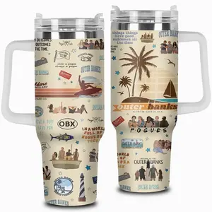 [Elysian Sip] - Outer Banks OBX Aesthetic 40oz & 20oz Stainless Steel Tumbler with Handle – Beach Adventure Fan Insulated Mug, Coastal Summer Vibe Cup, Teen Series Street Style Design, Leakproof Travel Gift.