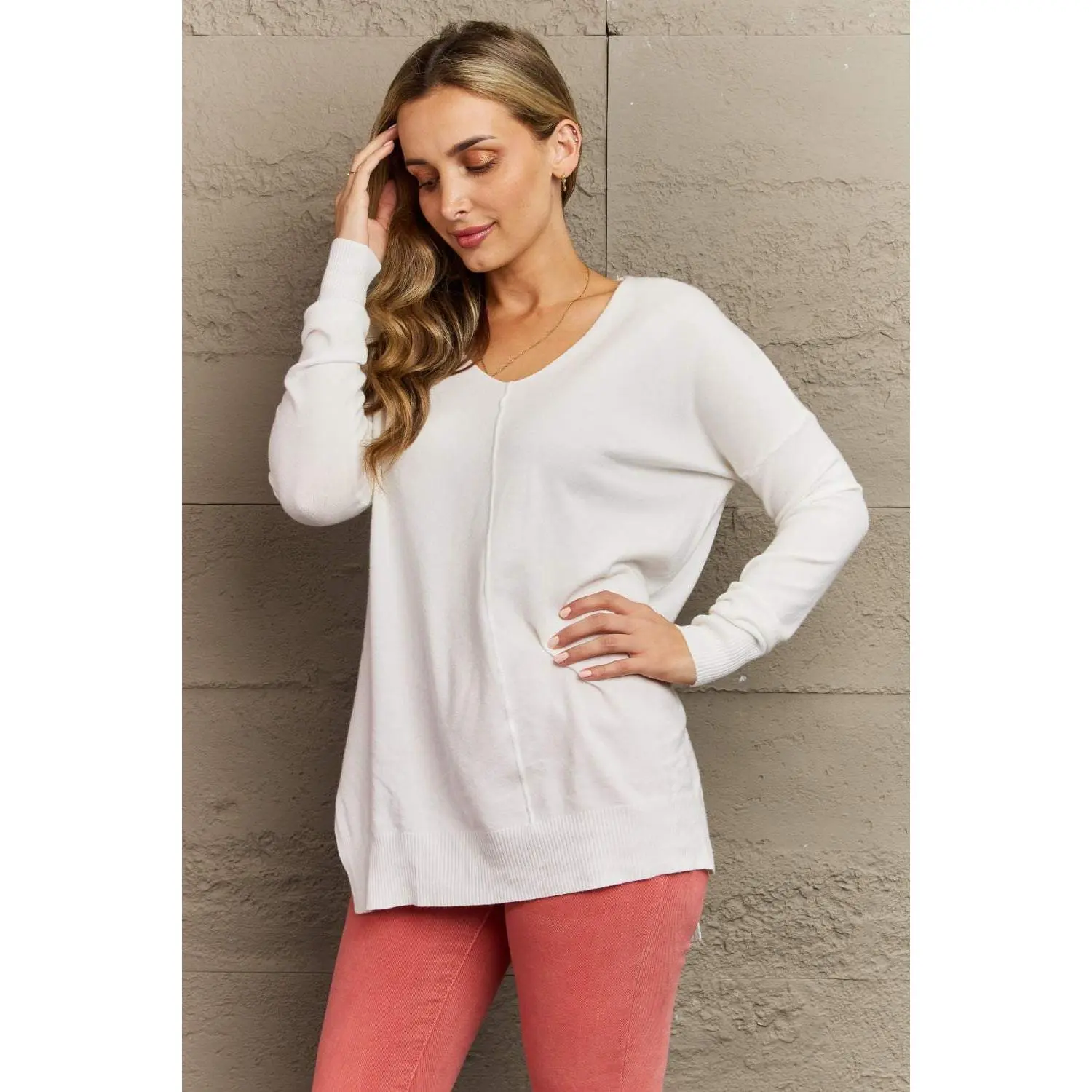 Zenana Sweater Weather Full Size Center Seam Tunic Sweater