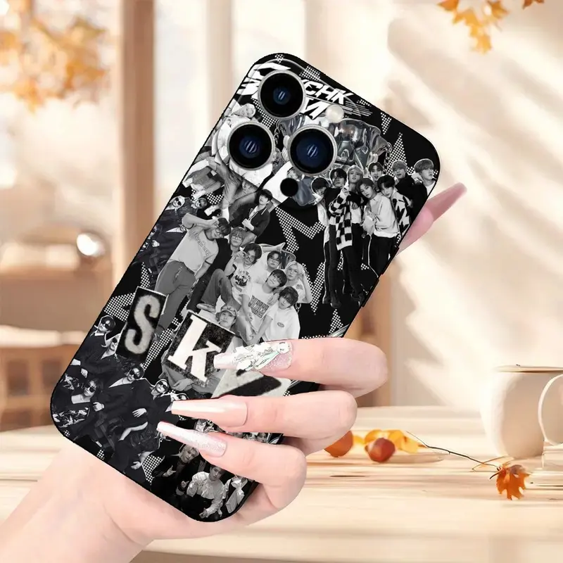 Stray Youngsters iPhone Case with Pattern, Shockproof and Lens Protection, Black TPU, Compatible with iPhone 11/12/13/14/15/16/17 17Air  Pro Max, Premium Quality Phone Cover